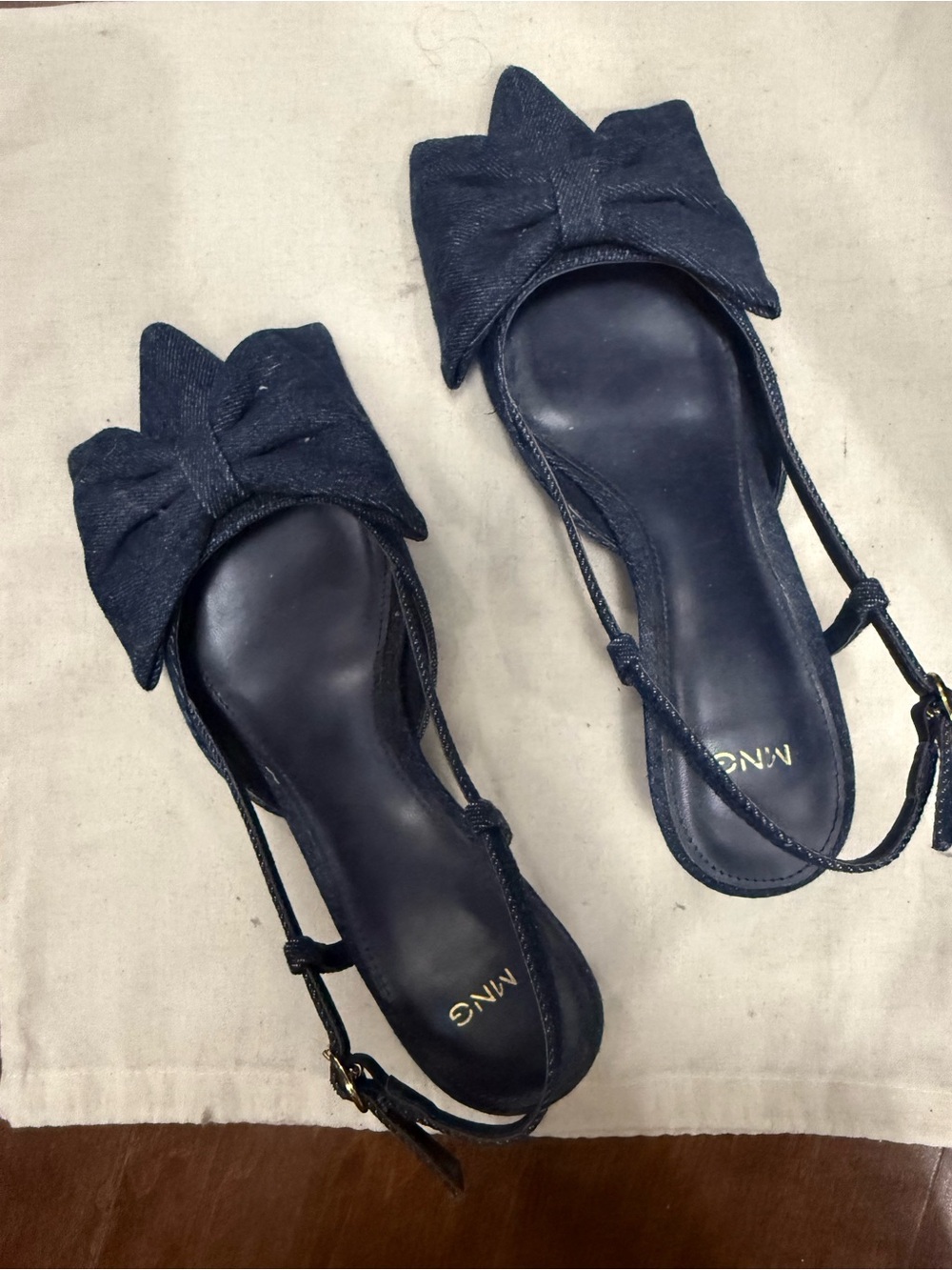 Mango Dark Blue Bow Slingback Sandals